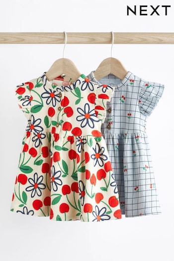 Red/Blue Cherry Floral Baby Jersey Dress 2 Pack (0mths-3yrs) (N34573) | £15 - £17