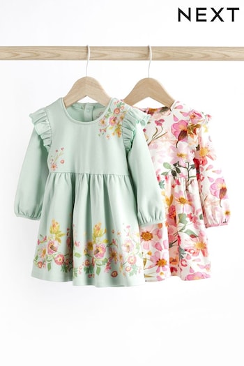 Pink & Mint Floral Baby Jersey Frill Dress 2 Pack (0mths-2yrs) (N34579) | £18 - £20