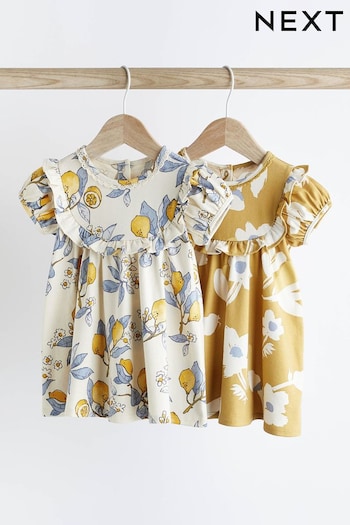 Blue/Yellow Print Baby Jersey Dress 2 Pack (0mths-2yrs) (N34580) | £14 - £16