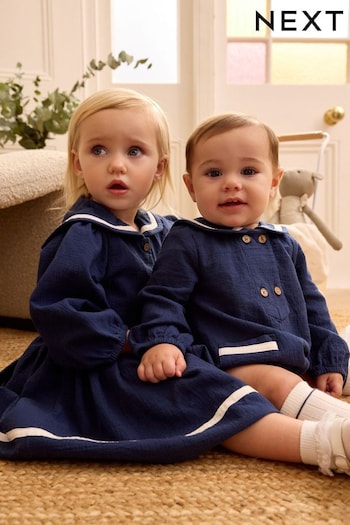 Navy Blue Sailor Baby Dress (0mths-2yrs) (N34586) | £15 - £17