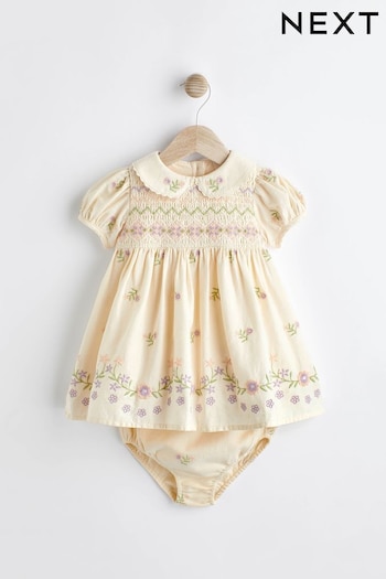 Ivory 2 Piece Embroidered Baby Dress and Knicker Set (0mths-2yrs) (N34587) | £24 - £26