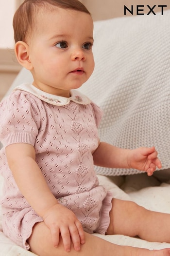 Pink Embroidered Knitted Jersey 2 Piece Set (0mths-2yrs) (N34591) | £20 - £22