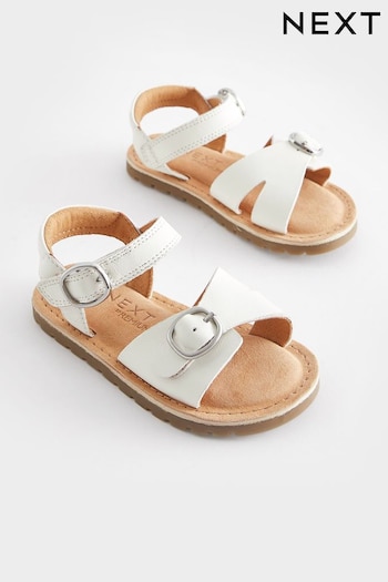 White Standard Fit (F) Leather Buckle Sandals (N34602) | £20 - £22