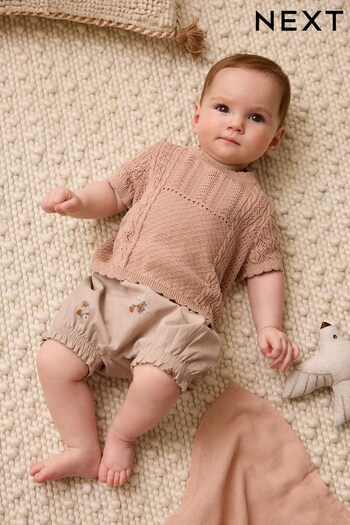 Rust Brown/Pink Kun Knitted Top and Woven Shorts Set (0mths-2yrs) (N34606) | £20 - £22