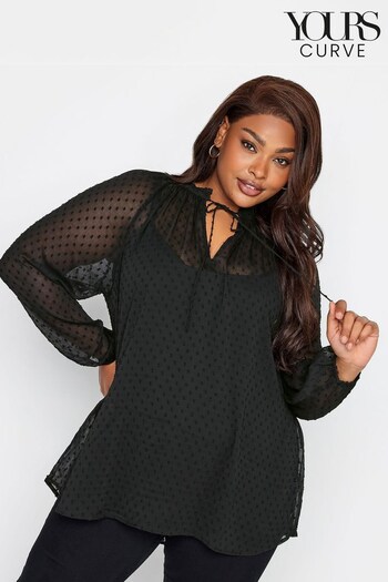 Yours Curve Black Tie Neck Chiffon Top (N34630) | £26