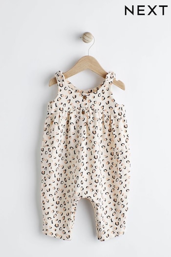 Tan Brown/ Cream Leopard Print Baby Jumpsuit (0mths-3yrs) (N34631) | £11 - £13