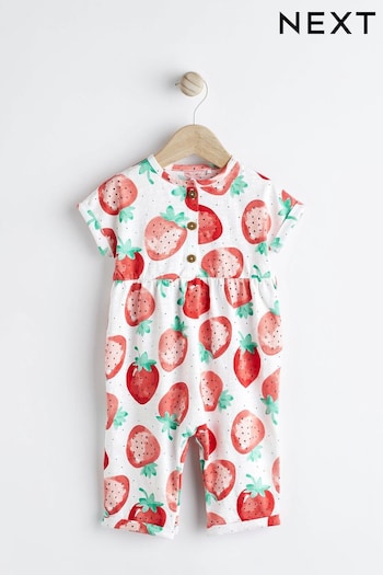 Pink & White Strawberry Print Baby Short Sleeve Wide Leg Jumpsuit (0mths-3yrs) (N34636) | £10 - £12
