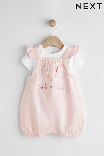 Pink Bunny Short Sleeve Short Leg Baby Dungarees (0mths-2yrs) (N34638) | £18 - £20