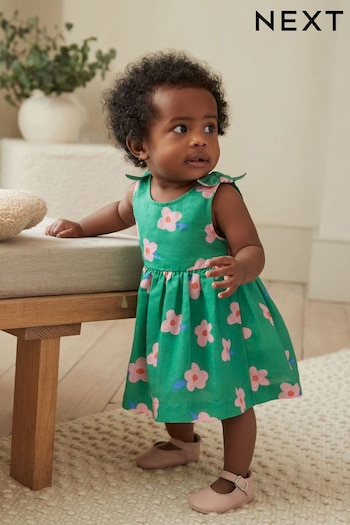 Green Floral Woven Baby jean Dress (0mths-2yrs) (N34640) | £14 - £16