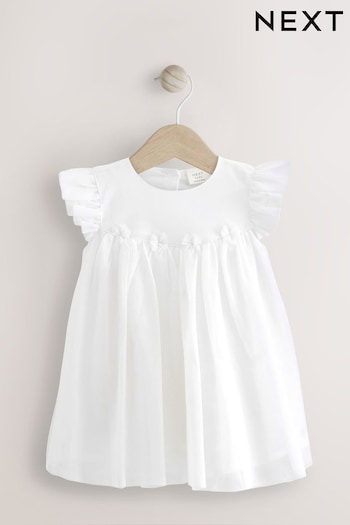 White Baby Occasion Mesh Frill Sleeve Dress (0mths-2yrs) (N34641) | £14 - £16