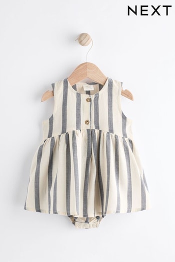 Grey/White Stripe Baby Integral Knickers Dress (0mths-2yrs) (N34646) | £11 - £13