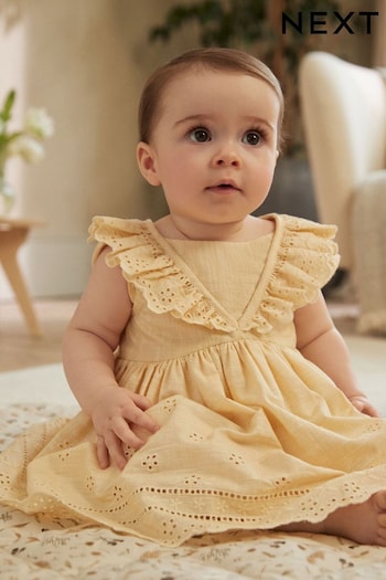 Yellow Baby Broderie Dress (0mths-2yrs) (N34654) | £19 - £21