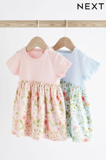 Pink & Blue Baby Jersey Dress 2 Pack (0mths-3yrs) (N34655) | £14 - £16