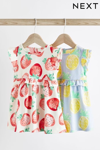 Pink/ Lilac Fruit Print Baby Jersey Dress 2 Pack (0mths-2yrs) (N34656) | £14 - £16