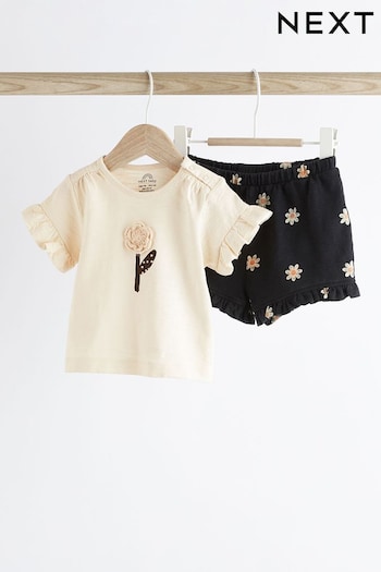 Monochrome Flower Baby Top and Shorts vita 2 Piece Set (N34668) | £12 - £14