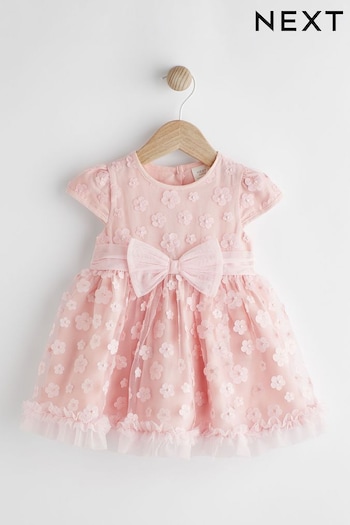 Pink 3D Flowers Baby Occasion Dress (0mths-2yrs) (N34691) | £32 - £34