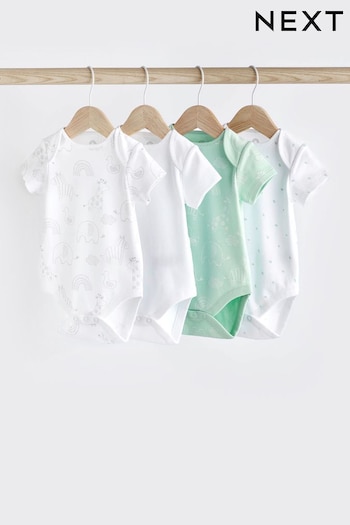 White/Green 4 Pack Baby Short Sleeve Sleepsuits (N34694) | £9 - £11
