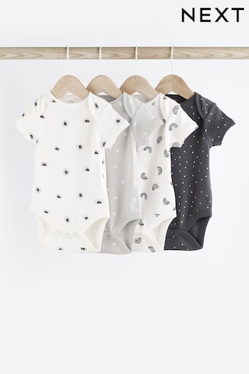White/Grey Baby Monochrome Short Sleeve Bodysuits 4 Pack (N34695) | £9 - £11
