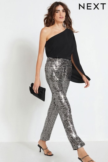 Silver Leopard Sequin Cargo Trousers Vologo (N34841) | £42