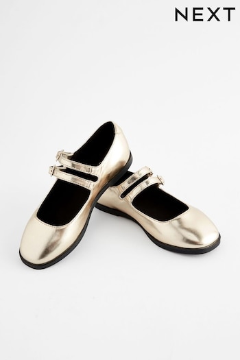 Gold Metallic Double Strap Mary Jane Shoes (N34845) | £22 - £29