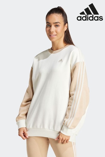adidas White Sportswear Essentials 3-Stripes Oversized Fleece Sweatshirt (N34851) | £38