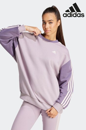 adidas Purple Sportswear Essentials 3-Stripes Oversized Fleece Sweatshirt (N34852) | £38