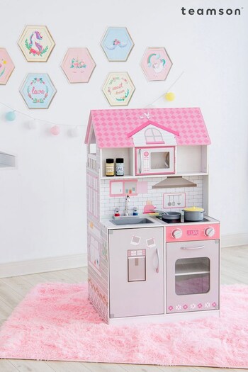 Teamson Home Pink Ariel 2-in-1 Wooden Doll House and Play Kitchen Set (N34887) | £160