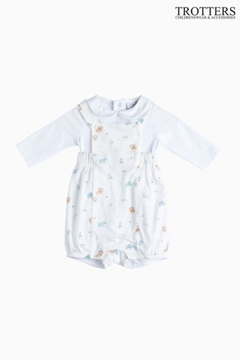 Trotters London Little Animals White Dungaree (N34945) | £62