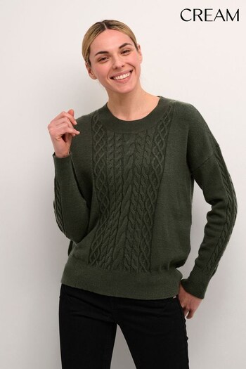 Cream Green Dela Cable Knit Long Sleeve Pullover Jumper (N34958) | £50