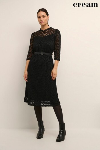 Cream Gila Belted 3/4 Sleeve Black Dress (N34967) | £130