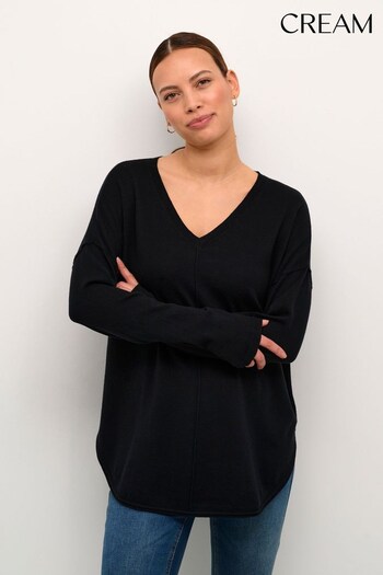 Cream Anva Loose Fit V-Neck Black Pullover Blouse (N34972) | £80