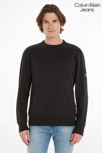 Calvin Klein Jeans Monogram Badge Logo Crew Neck Black Sweatshirt (N34981) | £85