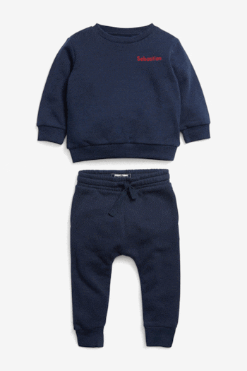 Navy Blue Personalised Jersey Sweatshirt and Joggers Set (3mths-7yrs) (N35036) | £13 - £17
