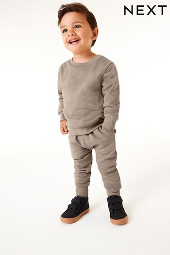 Putty Brown Plain Jersey Sweatshirt and Joggers Set (3mths-7yrs) (N35041) | £10 - £14