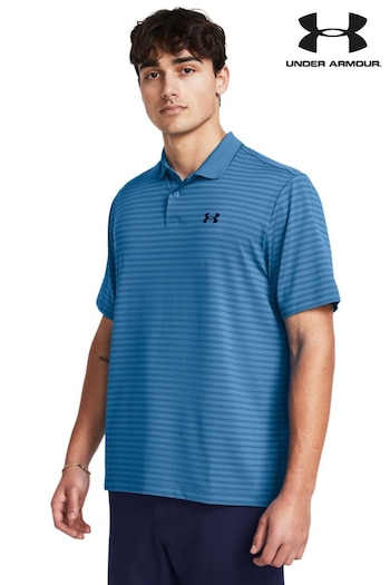 Under Cinza Armour Blue/Navy Golf Stripe Polo Shirt (N35065) | £45