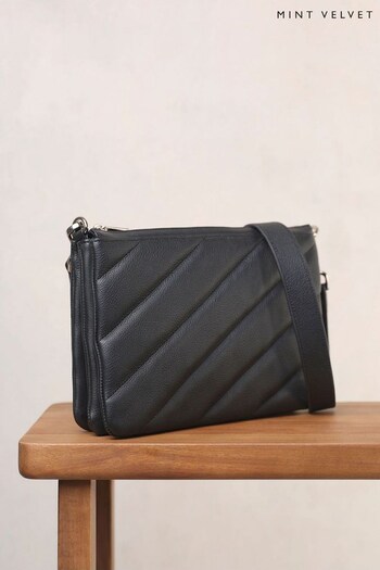 Mint Velvet Black RIVER Leather Cross-body Bag (N35126) | £99