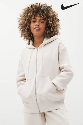 Nike White Phoenix Fleece Mini Swoosh Oversized Full Zip Hoodie (N35156) | £65