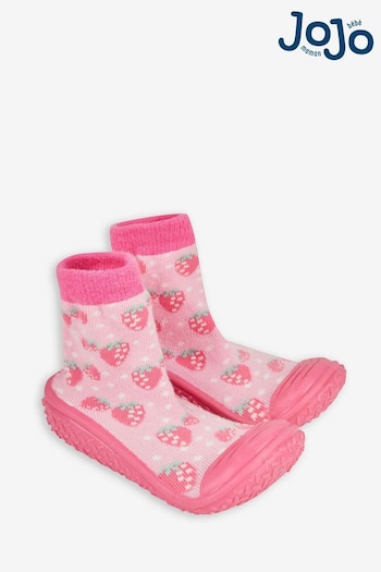 JoJo Maman Bébé Pink Indoor Outdoor Strawberry Print Slipper Socks (N35243) | £14.50