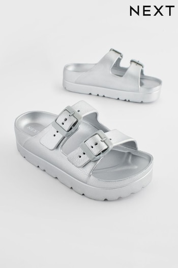 Silver Double Buckle Chunky Sandals (N35273) | £11 - £14