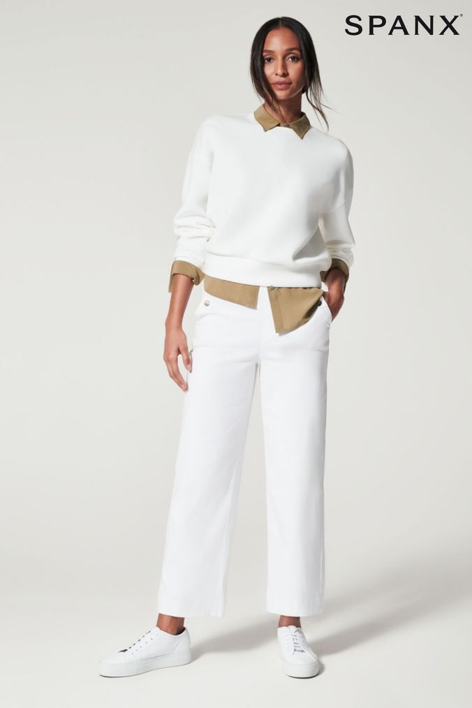 White cropped trousers elasticated waist store