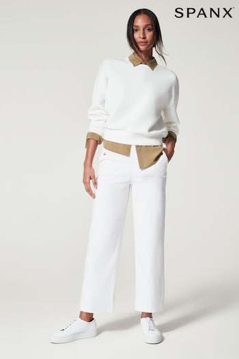 Spanx Stretch Twill Cropped Wide Leg White Trousers (N35331) | £112