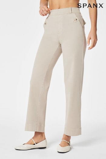 Spanx Stretch Twill Cropped Wide Leg Natural Trousers (N35332) | £112