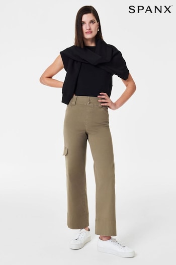 Spanx Green Stretch Twill Cropped Cargo Shirred Trousers (N35336) | £130