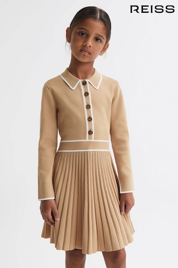 Reiss Camel Mia Senior Knitted Polo Skater Sand Dress (N35375) | £76