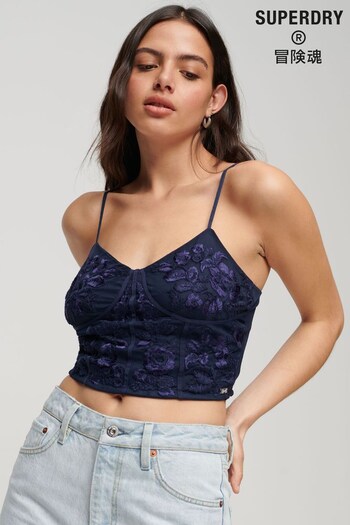 Superdry Blue Floral Embroidered Corset Top (N35389) | £45