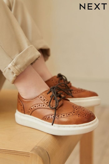 Tan Brown Brogue Smart Leather Lace-Up look Shoes (N35545) | £24 - £28