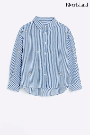 River Island Blue Girls Diamante Stripe Shirt (N35548) | £22