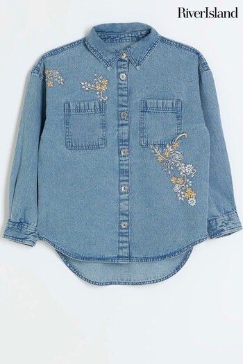 River Island Blue Girls Denim Crochet Shirt (N35549) | £25