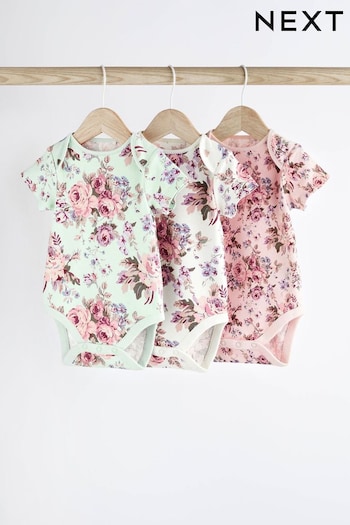 Floral Baby Short Sleeve Bodysuits 3 Pack (N35576) | £11 - £13