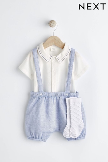 Pale Blue Smart Shirt, Shorts And Pullover 3 Piece Set (0mths-2yrs) (N35628) | £24 - £26